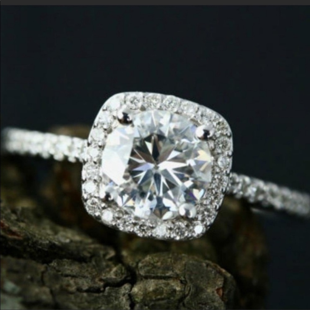 925 STERLING SILVER RING DIAMOND HALO RING ENGAGEMENT RING - Picture 4 of 4